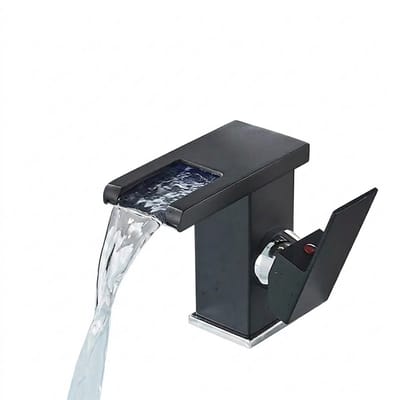 Hutjemutje - wastafelkraan met LED - Badkamerkraan met licht - waterval effect - wastafelmengkraan - industrieel - mat zwart