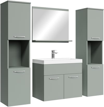 Badplaats Badkamermeubel Set Montreal XL 60 x 35 cm – Wit Hoogglans – Badmeubel met Spiegel en Zijkasten