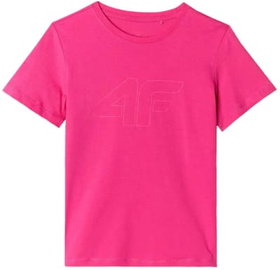 Roze Kinder T-shirt 4F Slimfit met Groot Logo, Maat 122 - Hoogwaardig Katoen voor Comfort en Stijl