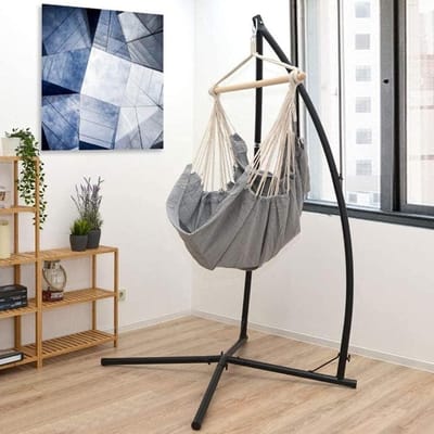 Hangstoelframe - Standaard Houder - Ontspanning Buiten - Stabiele Kruisvoet - 110 x 113 x 214 cm - Zwart
