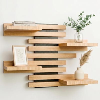 Wandplank van Massief Hout - Modulair Zwevend Wandrek in Latten Design - Decoratieve Plank voor Woonkamer, Keuken, Badkamer, Slaapkamer - Boekenrek, Kruidenrek, Plantenhouder