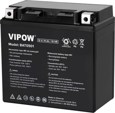 Vipow MC Serie - Motorfietsaccu - 12V - 14Ah - Snelle Oplaadtijd