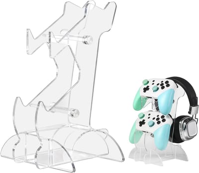SnelShoppen - Controller houder voor gamepads, 2 niveaus controllerhouder, universele acryl gaming standaard voor Xbox, PS5, PS4, transparant, 1 stuk