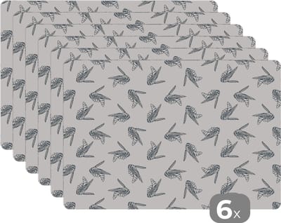 Placemat - Placemats kunststof - Wespen - Patroon - Jaren 50 - 45x30 cm - 6 stuks - Hittebestendig - Anti-Slip - Onderlegger - Afneembaar