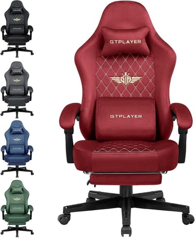 GTPLAYER - Gaming Stoel Stof - 150 kg met Verenzitkussen en Voetensteun - Rood
