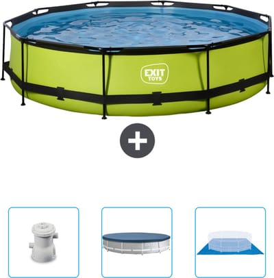 EXIT Rond Lime Frame Zwembad - 360 x 76 cm - Inclusief Pomp - Afdekzeil - Grondzeil - Nu extra voordelig