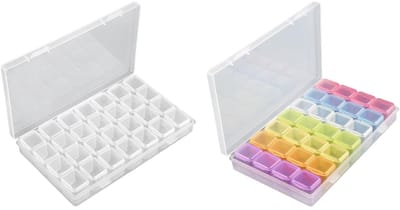 Dailygoods - Kunststof doos met deksel, 2 stuks, kunststof opbergdozen met 28 vakken, transparante dozen voor sieraden, nail art, kralen, schroeven en kleine accessoires