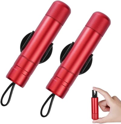 2 in 1 Veiligheidshamer - 2 stuks - Noodhamer - Auto Hamer - Gordelsnijder - Safety Hammer & Gordelsnijder - Inclusief Testglas & Zelfklevende Houder - Auto-ontsnappingstool - Veiligheid - Voor reddingswerk op het land en onder water - Rood