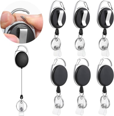 Set van 6 intrekbare sleutelhangers - voor ID-kaarten, sleutelkaarten en sleutelhangers - Zwart