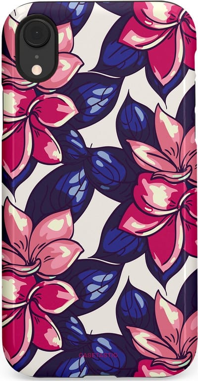 Casetastic hoesje geschikt voor Apple iPhone XR - Dubbellaagse bescherming - Tropen paradijs - Fashion Case - Donkerblauw Roze Koraal Lila