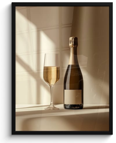 Fotolijst inclusief poster - Posterlijst 50x70 cm - Posters - Champagne - Beige - Schaduw - Bubbels - Foto in lijst - Keuken decoratie muur - Wanddecoratie accessoires - Muurdecoratie - Schilderijen