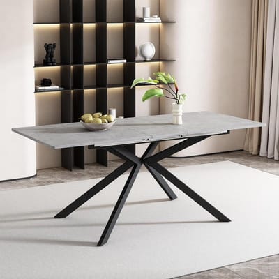 Uitbreidbare Eettafel - Rechthoekige Tafel - Gezellig Tafelen - Kruispoot Design - 150/180x70cm - Cement Zwart Grijs