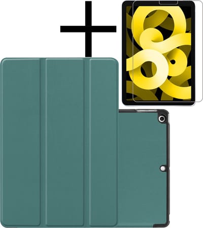 Hoes - Geschikt voor Apple iPad Air 5 (2022) - 10.9 inch - 5e Generatie - M1 - Met Screenprotector - Trifold Bookcase - Hard Cover - Hardcover Book Case - Tablet Hoesje - Donkergroen
