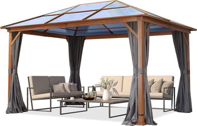 Tuinpaviljoen 3x4 m eikenhoutlook, ca. 8mm polycarbonaat dak, 4 zijwanden grijs