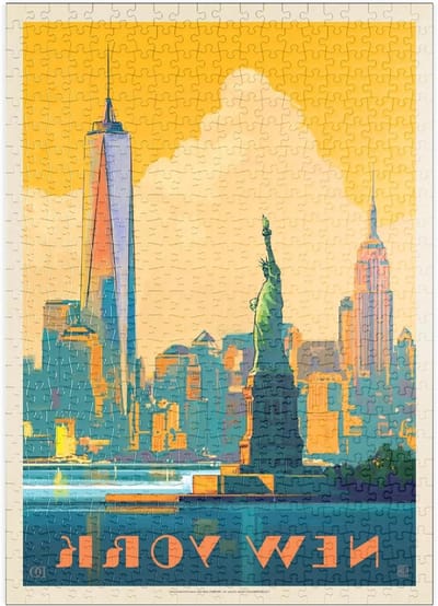 Legpuzzel New York Skyline - Stadspuzzel Vintage Poster - Ontspannende Hobby - Linnenstructuur Papier - 500 Stukjes - Meerkleurig