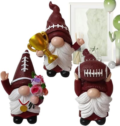 Dwergen Beeldjes Set - Tuinfiguren Voetbal - Decoratie Binnen Buiten - Weerbestendig Hars - 3 Stuks - Multicolor