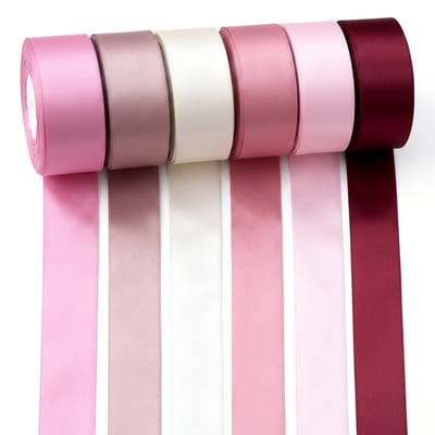 Multicolor satijn linten set perzik roze tinten 6 rollen 2,5 cm breed stoffen lint voor cadeau verpakking strikken en decoratie glanzend lint assortiment