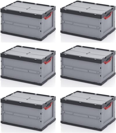 Vouwboxen met Deksel - Opbergdozen Set - Ruimte Besparen - Stapelbaar Ontwerp - 6x 60x40x32 cm - Zilvergrijs
