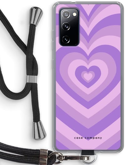 Case Company® - Hoesje met koord geschikt voor Samsung Galaxy S20 FE / S20 FE 5G hoesje met Koord - Hart Paars - Telefoonhoesje met Zwart Koord - Bescherming aan alle Kanten en Over de Schermrand
