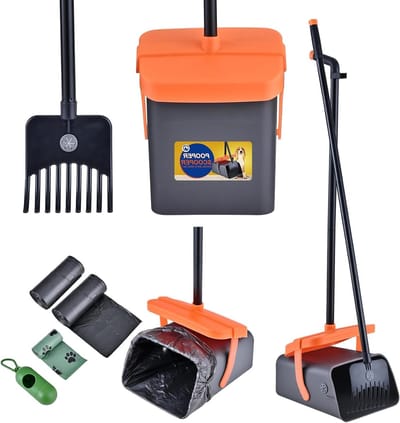 Poepschep Set - Hondenpoep Opruimer - Huisdier Afval Verwijderen - Met Geurblokkerend Deksel - 117 cm Steel - Grijs