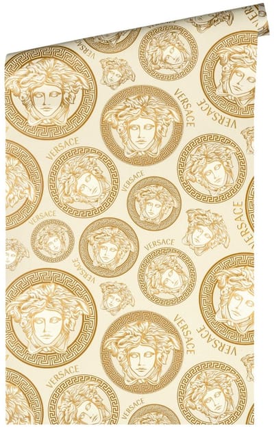 "MEDUSA HOOFD" SATIJN GLANZEND BEHANG | Design - goud wit - A.S. Création Versace 5