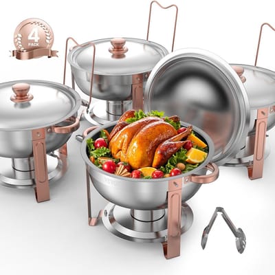 Buffetwarmer met pannen - Warmhoud set - Eten warm houden - Elegante afwerking - 4.7 liter inhoud - Roségoud