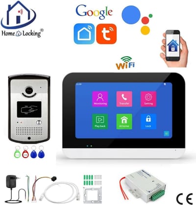 Smart WIFI deur intercom touchscreen met voeding voor elektrisch slot en bediening via Smart Life APP werkt met Alexa en Google spraaksturing.T-2302V