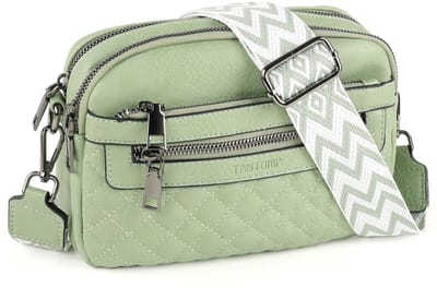 TANTOMI - Schoudertas Dames - Crossbody Tas met Zachte Brede Band - met Meerdere Ritsen - Klein handtas dames - Lichtgroen