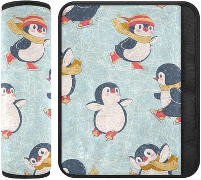 Veiligheidsgordelhoezen - Gordelkussens - Comfortabel Reizen - Zachte Flanellen Vulling - Maat M - Cartoon Pinguïns