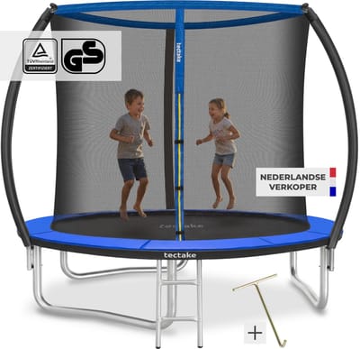 tectake® Trampoline met Veiligheidsnet en Trap - 244 cm - Veilig en Stevig - Voor buiten - Tuintrampoline - Fitnesstraining - Kindertrampoline