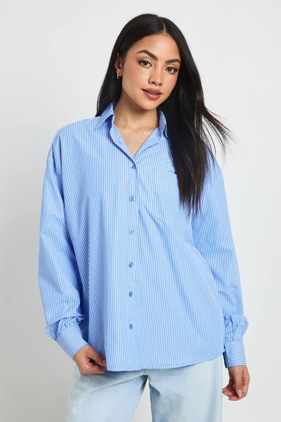 boohoo Dames Gestreept Poplin Oversized Overhemd | Blauw | Maat: 44