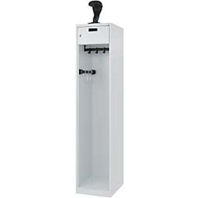 Brandweerkluis C+P Evolo PRAKTUS, 1 compartiment, helmhouder, met sokkel, vloerglijders, B 400 x D 500 x H 1850 mm, RAL 7035 lichtgrijs