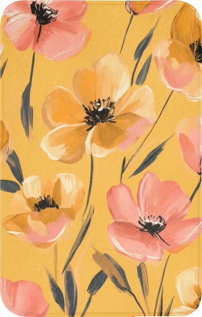 WC mat 50x80 cm - Antislip - Bloemen - Geschilderd - Geel - Toiletmat - Vloermat - Douchemat - Toilet tapijt - Toiletmatten