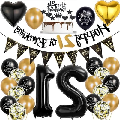 Feestelijke 21e Verjaardag Decoratie met Ballonnen in Goud en Zwart, Perfect voor Mannen en Vrouwen, Inclusief Versiering en Feestartikelen