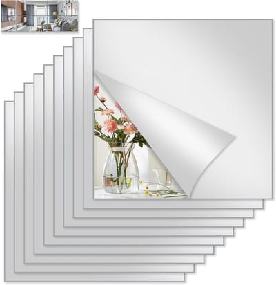 Set van 4/10 Zelfklevende Spiegeltegels, Vierkante Acrylspiegels 20 x 20 cm, Muurdecoratie Zonder Boren, Perfect voor Interieur en Creatieve Projecten