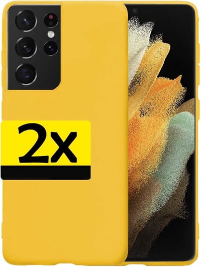 Hoesje - 2 Stuks - Geschikt voor Samsung Galaxy S21 Ultra - Sterk & Shockproof - Case Siliconen - Back Cover - Telefoon Hoes - Telefoonhoesjes - Geel