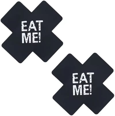 CHPN - Tepelcovers - Tepelsticker - Eat me sticker voor op tepels - Zwart - Grappige tepel sticker - Tepels afplakken - Festival - Feest - Sexy - 1 paar