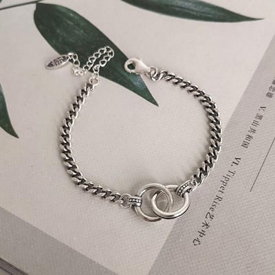 Hip Hop Sieraden Dubbele Cirkel Thais Zilver Kleur Armband Handgemaakt Dikke Ketting Koppelarmband Voor Mannen Vrouwen S -B413 16.5cm add 5.5cm white
