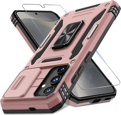Arara Backcover Hoesje Geschikt voor Samsung Galaxy S24 - Met draaibare Ringhouder en Camerabescherming - inclusief gehard glas Screenprotector - Rosegoud