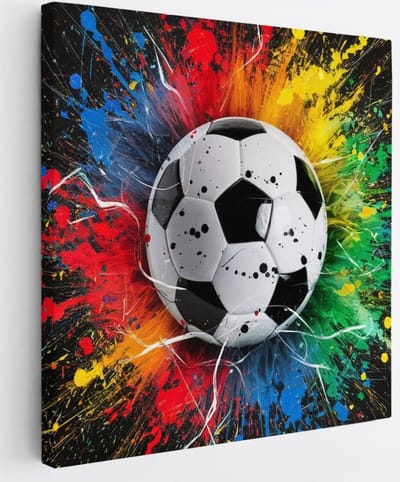 Saammp Canvas Schilderij - Voetbal - Abstract - 20x20 - Foto op canvas - Wanddecoratie - Muurdecoratie Woonkamer - Slaapkamer decoratie - Canvas Print