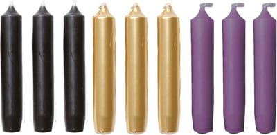 Cactula korte dinerkaarsen - 9 stuks in 3 kleuren | Urban Trend | Black / Gold / Mauve 2,1 x 12 cm - Brandtijd 5 uur