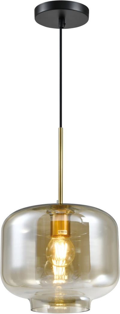 QUVIO Hanglamp met glazen kap - Hanglamp - Hanglampen - Eettafel hanglamp - Hanglamp woonkamer - Woonkamer hanglamp - Metaal – Glas - Amber