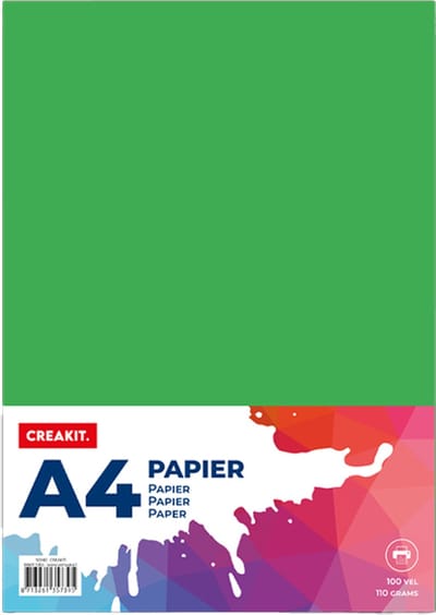 CREAKIT. Papier A4 – 100 Vellen – Knutselen voor Kinderen en Volwassenen – Tekenpapier voor Kinderen – 110 grams – Knutselpapier – Gekleurd Papier – Groen