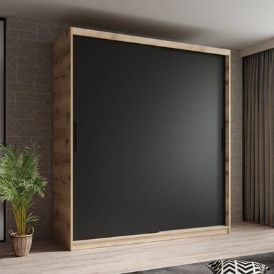 Meubella - Kledingkast Luxor - Zwart - Eiken - 180 cm