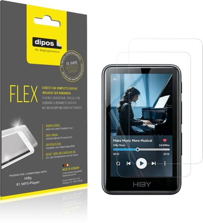 dipos – 2x Beschermfolie geschikt voor HiBy R1 MP3-Player | 3D Full Cover Screenprotector | 100% Passend