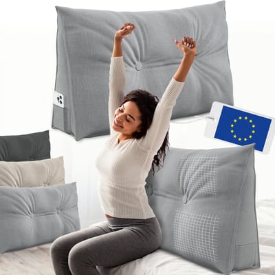 ELONEO Rugsteunkussen – Driehoekig Wigkussen & Hoofdbordkussen voor Bed of Sofa - Wasbare Hoes - 70 cm