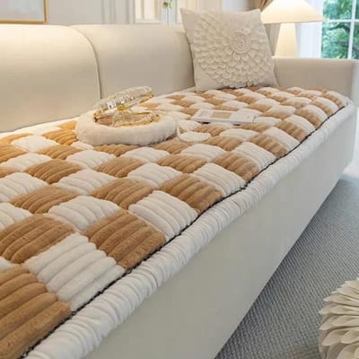 Magische Bankhoes Verdikken Tuin Beschermende Bankhoes Ruit Crème-Kleurig Grote Ruit Vierkant Huisdiermat Bed Flanellen Bankhoes 45x45cm 1pc