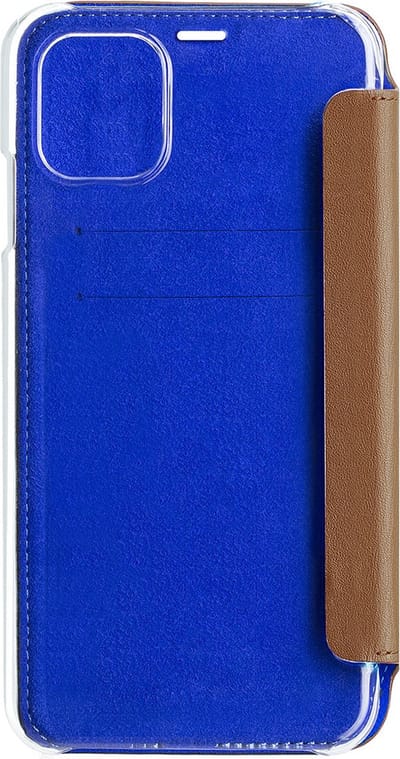 BeetleCase, Hoesje geschikt voor Apple iPhone 11 Pro - Leer Folio met Transparante Achterkant & Kaarthouder, Lichtbruin