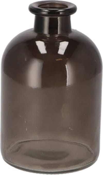DK Design Bloemenvaas fles model - helder gekleurd glas - zwart - 11 x 17 cm