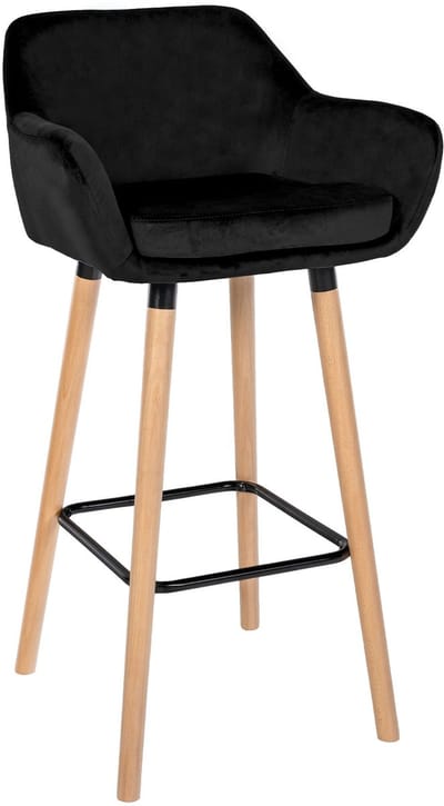 CLP Grant Barkruk - Met rugleuning - Moderne Barstoel - Beukenhouten Poten - Belastbaar tot 150 kg - Velvet - Fluweel - zwart/natura